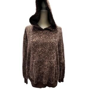 Fabletics Cheetah Half Style Sweatshirt W/Hood XXL ,Tan, Cozy,Workout,Gym,Active